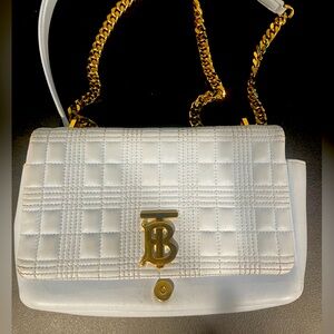 Burberry BB Quilted Medium Lola Bag Monogram in blue.